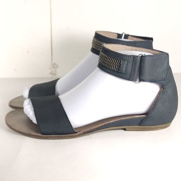 Paul Green Women's Cotie US7,5 AU5 Blue Leather Embellished Ankle Strap Sandals - Picture 2 of 15